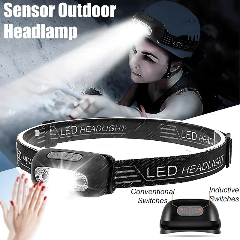 Headlamp Waterproof Rechargeable - ไฟหน้า LED อันทรงพลัง ปรับได้ พร้อมสวิตช์เซ็นเซอร์ตรวจจับคลื่น ไฟฉายแบบชาร์จ