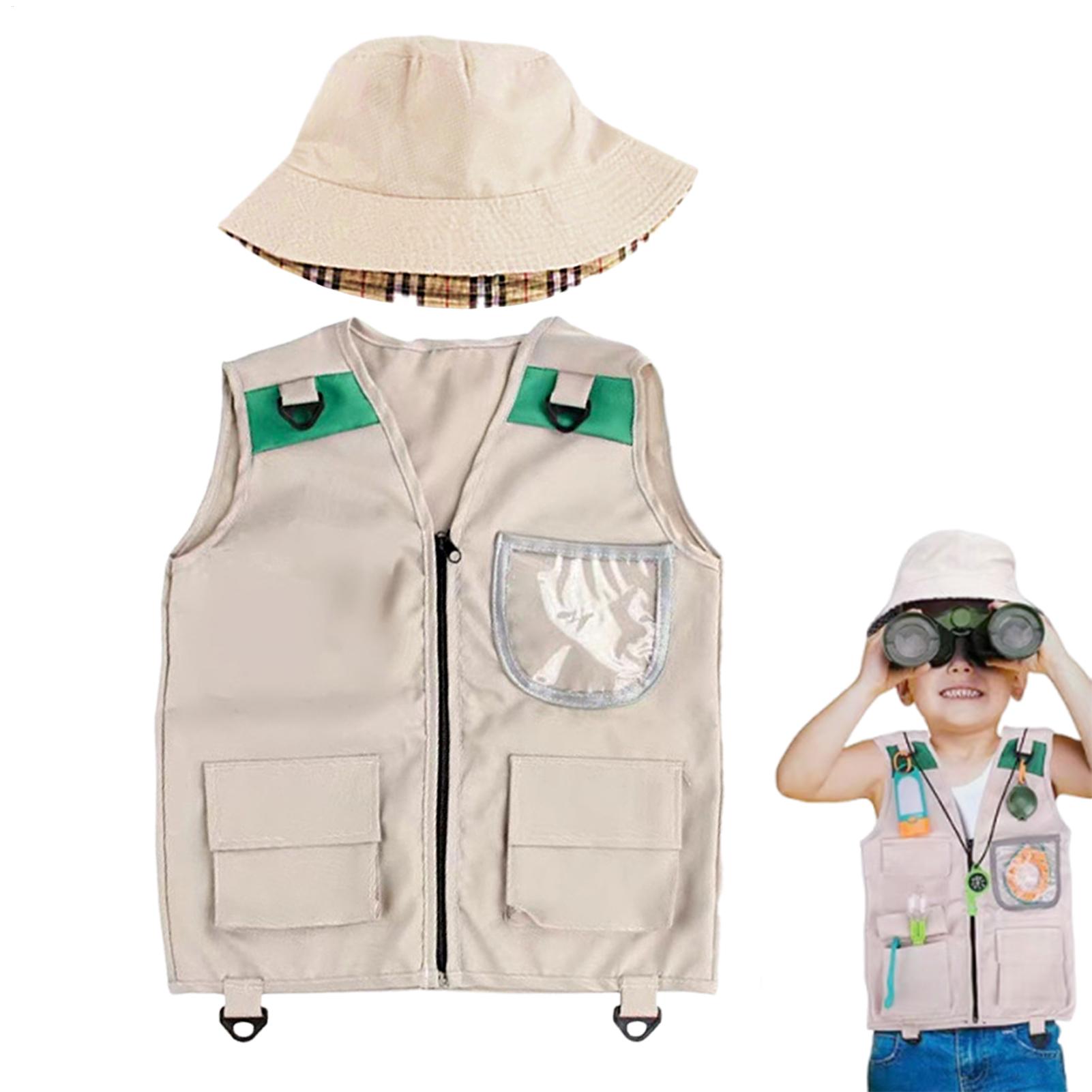 Outdoor Adventure Girl - ชุดนักสำรวจกลางแจ้งสำหรับเด็ก Safari, ชุดเสื้อกั๊กและหมวก, การผจญภัยในธรรมชาติในสวนหลังบ้าน, ชุดแต่งกายที่ซักได้สำหรับเด็กชายและเด็กหญิง