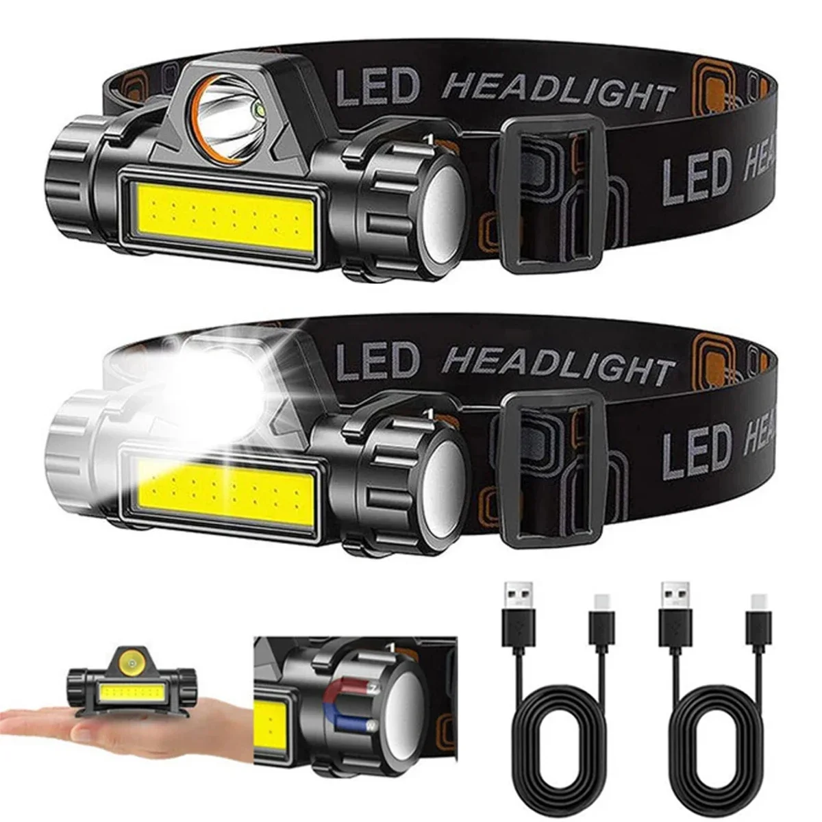 1-3PCS แบบชาร์จไฟได้ COB LED ไ - Headlamp Waterproof Rechargeable บทวิจารณ์และราคา